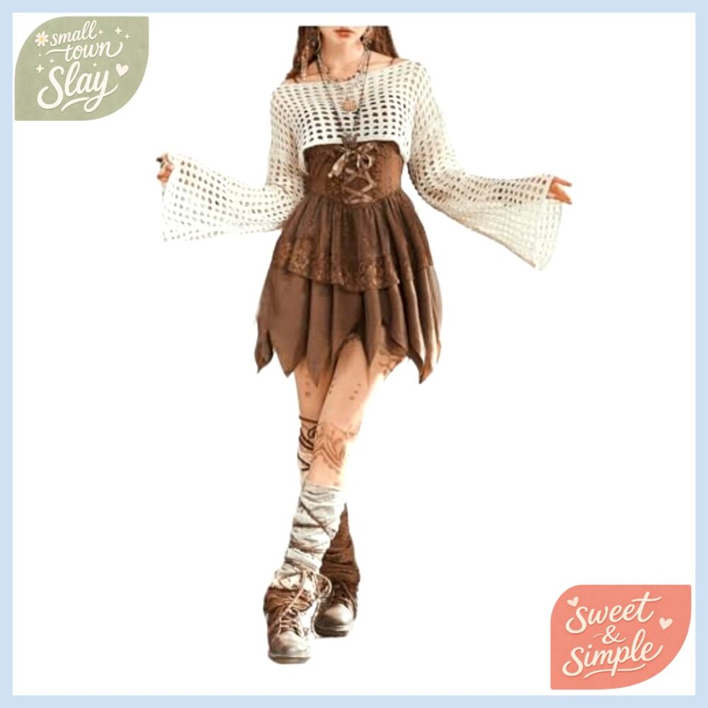 Crochet Shrug Hollow Knit Bolero Bell Sleeve Coverup Crop Top Y2K - Picture 3 of 6